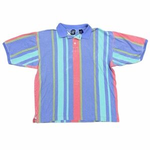 Vintage 90s GAP Striped Polo Shirt Mens M Pastel Colorblock Cotton